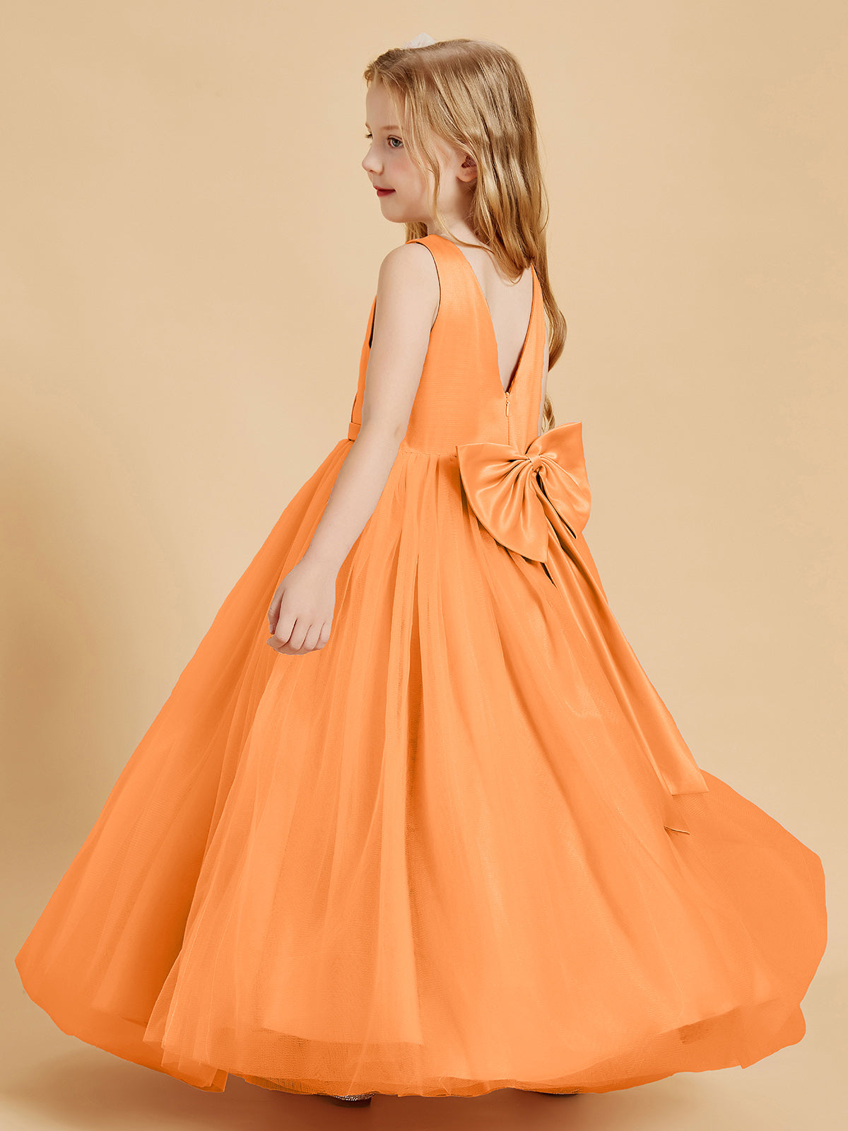 Tulle Junior Bridesmaid Dresses Satin Top Orange